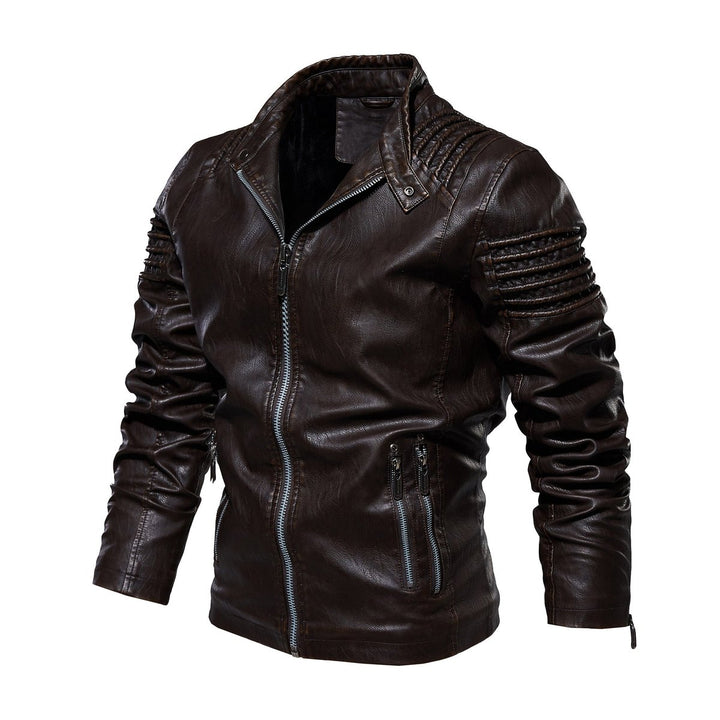 Men's Biker Faux Leather Jacket Structured Shoulder Zip-Up
