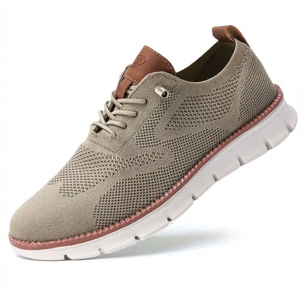 Men's Breathable Mesh Lace-Up Casual Trainers - Caqui