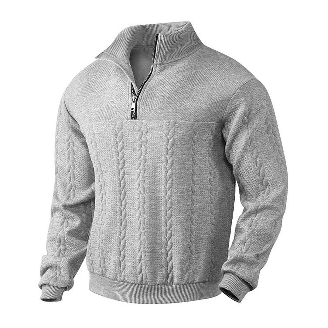 Men's Cable Knit Sweater Quarter-Zip Pullover Jumper - Marl Grey