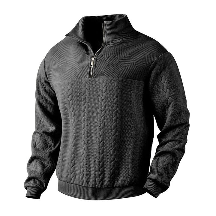 Men's Cable Knit Sweater Quarter-Zip Pullover Jumper - Black