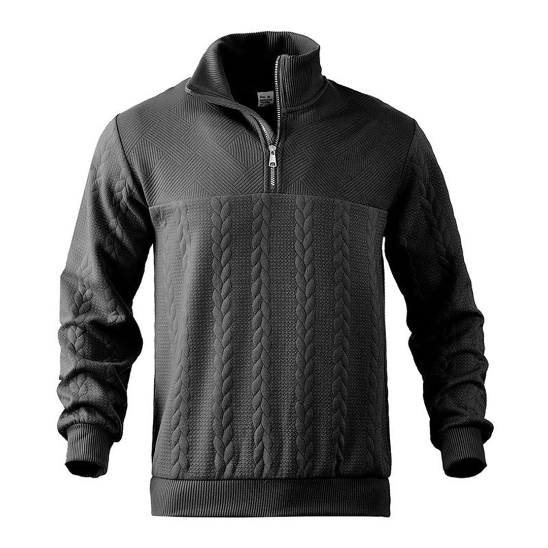 Men's Cable Knit Sweater Quarter-Zip Pullover Jumper