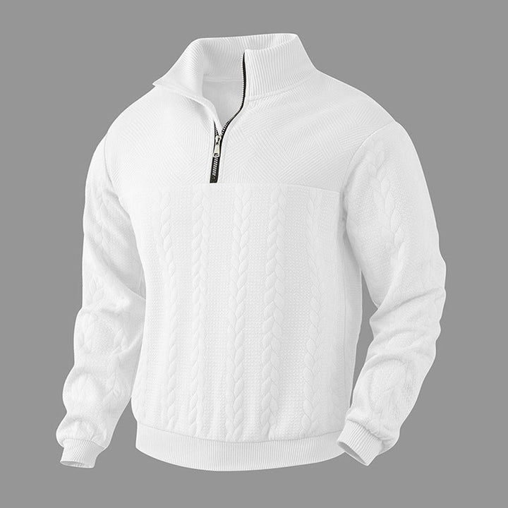 Men's Cable Knit Sweater Quarter-Zip Pullover Jumper - White