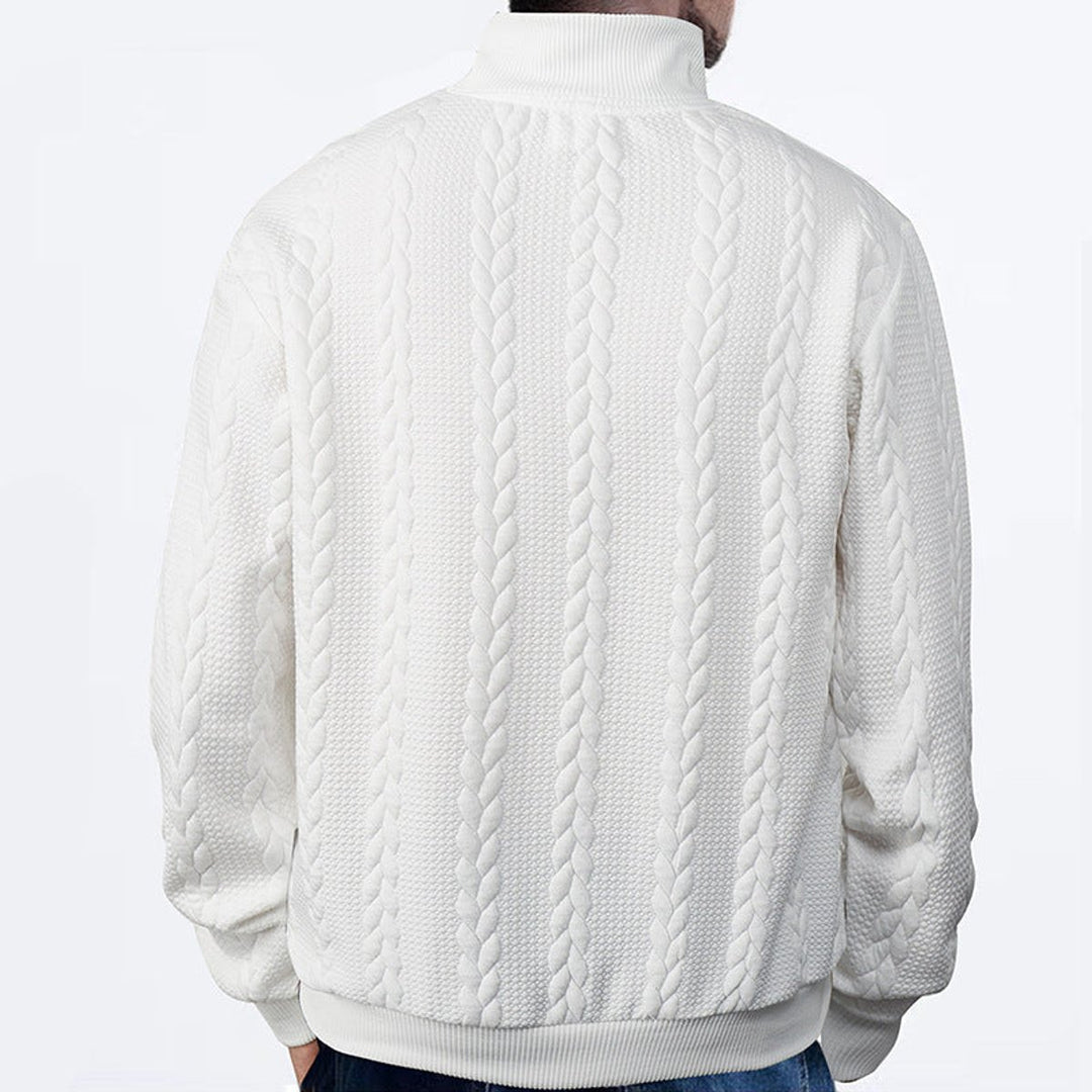 Men's Cable Knit Sweater Quarter-Zip Pullover Jumper