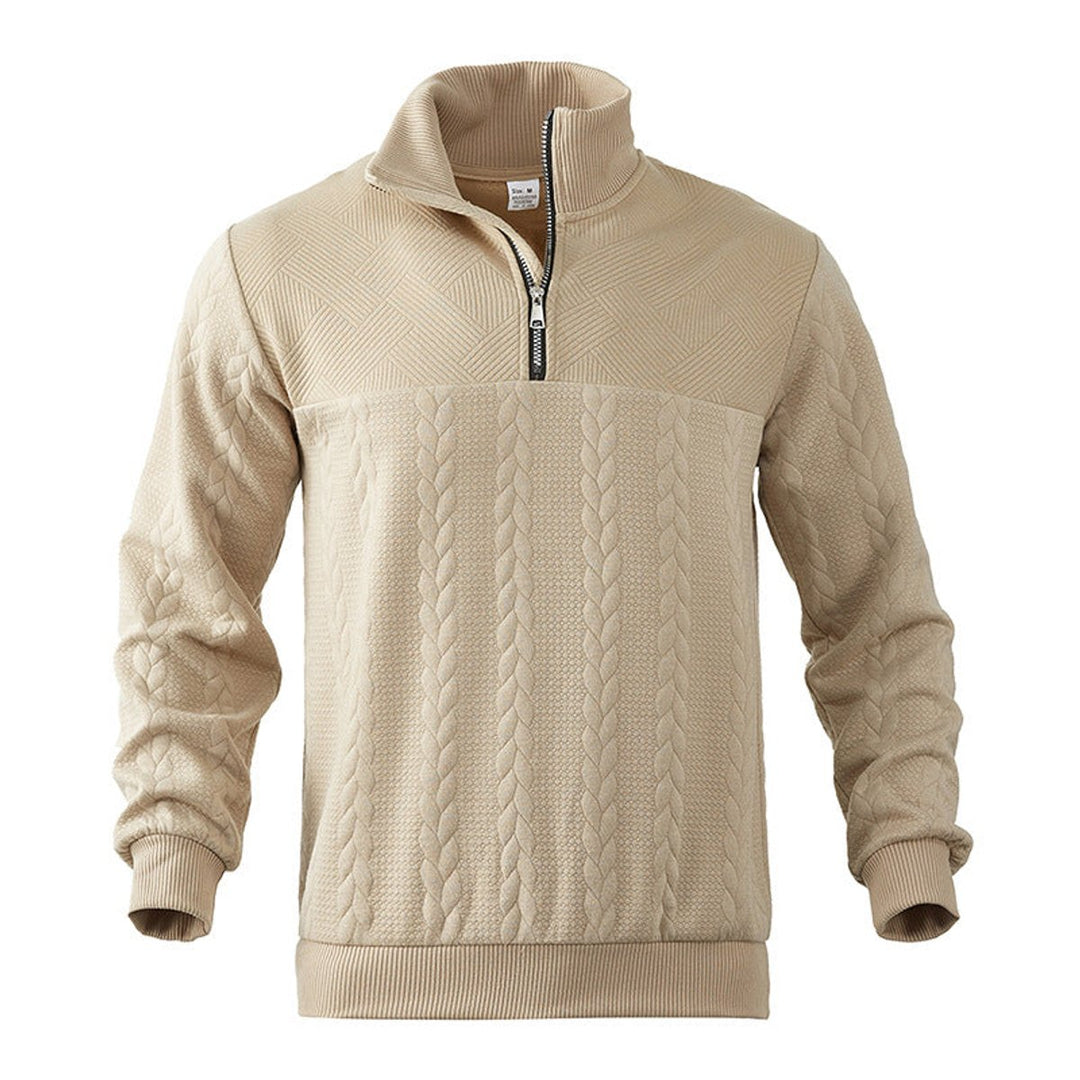 Men's Cable Knit Sweater Quarter-Zip Pullover Jumper