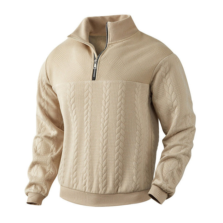 Men's Cable Knit Sweater Quarter-Zip Pullover Jumper - Beige