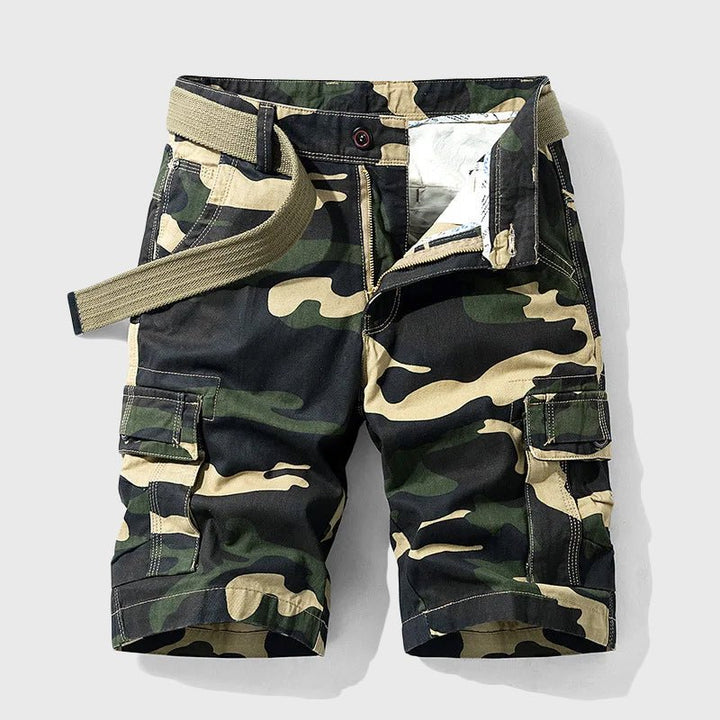 Men's Camouflage Multi-Pocket Belted Cargo Shorts - Green