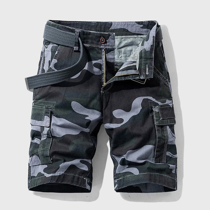 Men's Camouflage Multi-Pocket Belted Cargo Shorts - Gray