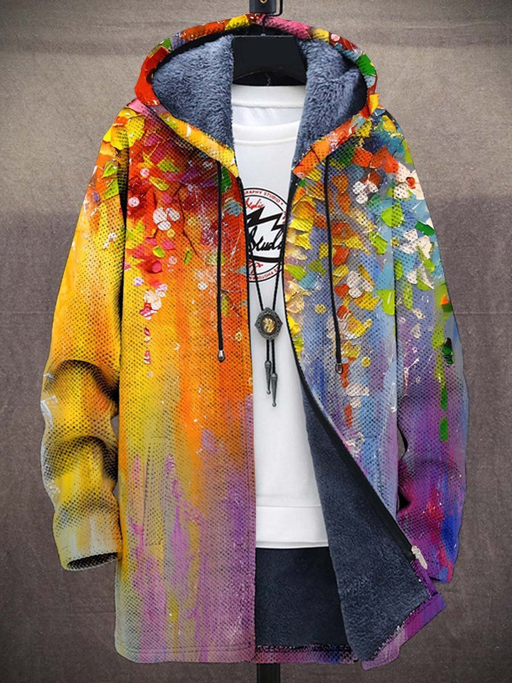 Mens Cardigan Fleece-Lined Zip-Up Abstract Art Print Hoodie - Rainbow