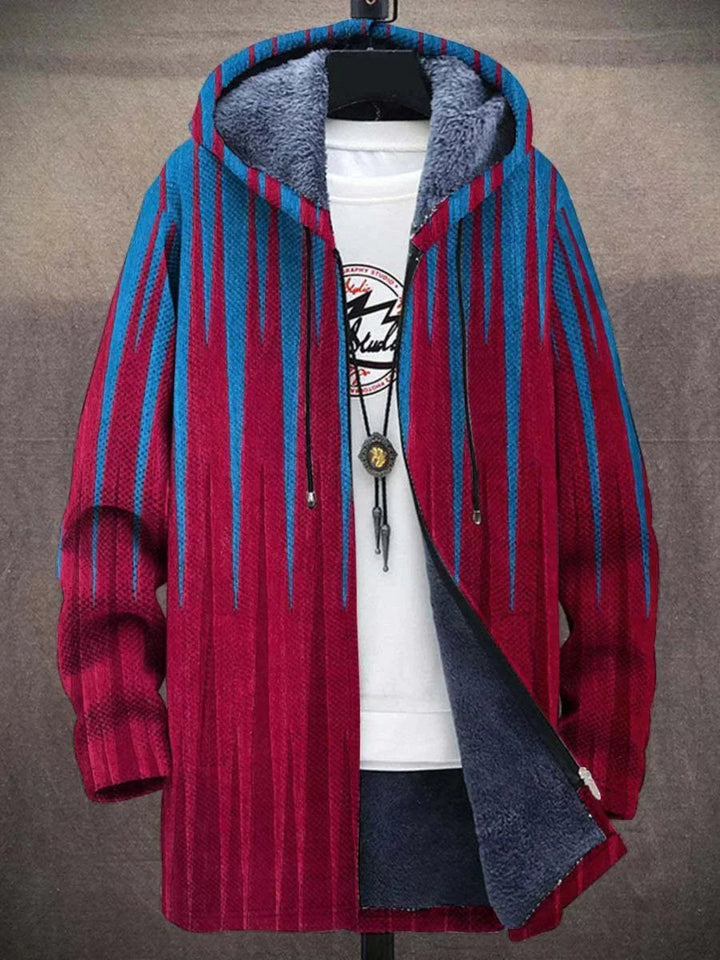 Mens Cardigan Fleece-Lined Zip-Up Abstract Art Print Hoodie - Red
