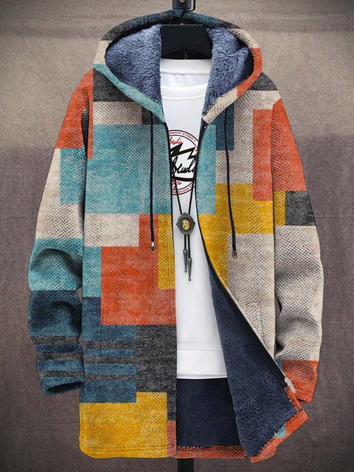 Mens Cardigan Fleece-Lined Zip-Up Abstract Art Print Hoodie - Multicoloured