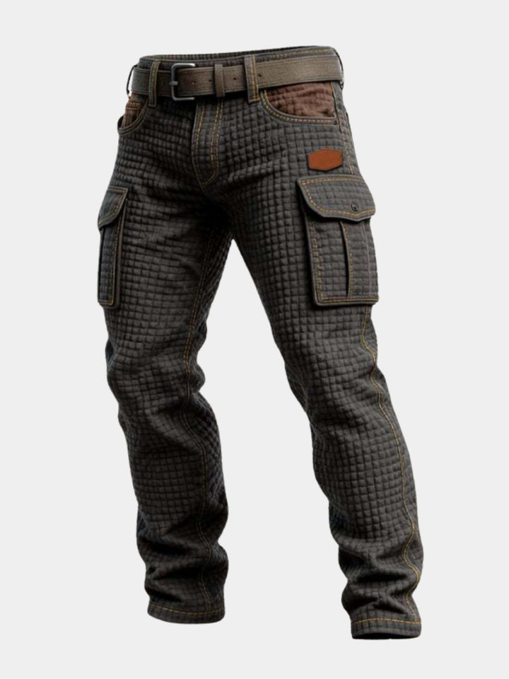 Men's Cargo Trousers Slim Fit Textured Pattern Side Pockets