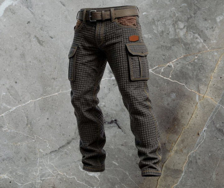 Men's Cargo Trousers Slim Fit Textured Pattern Side Pockets - Schwarz
