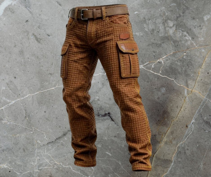 Men's Cargo Trousers Slim Fit Textured Pattern Side Pockets - Dunkelbraun
