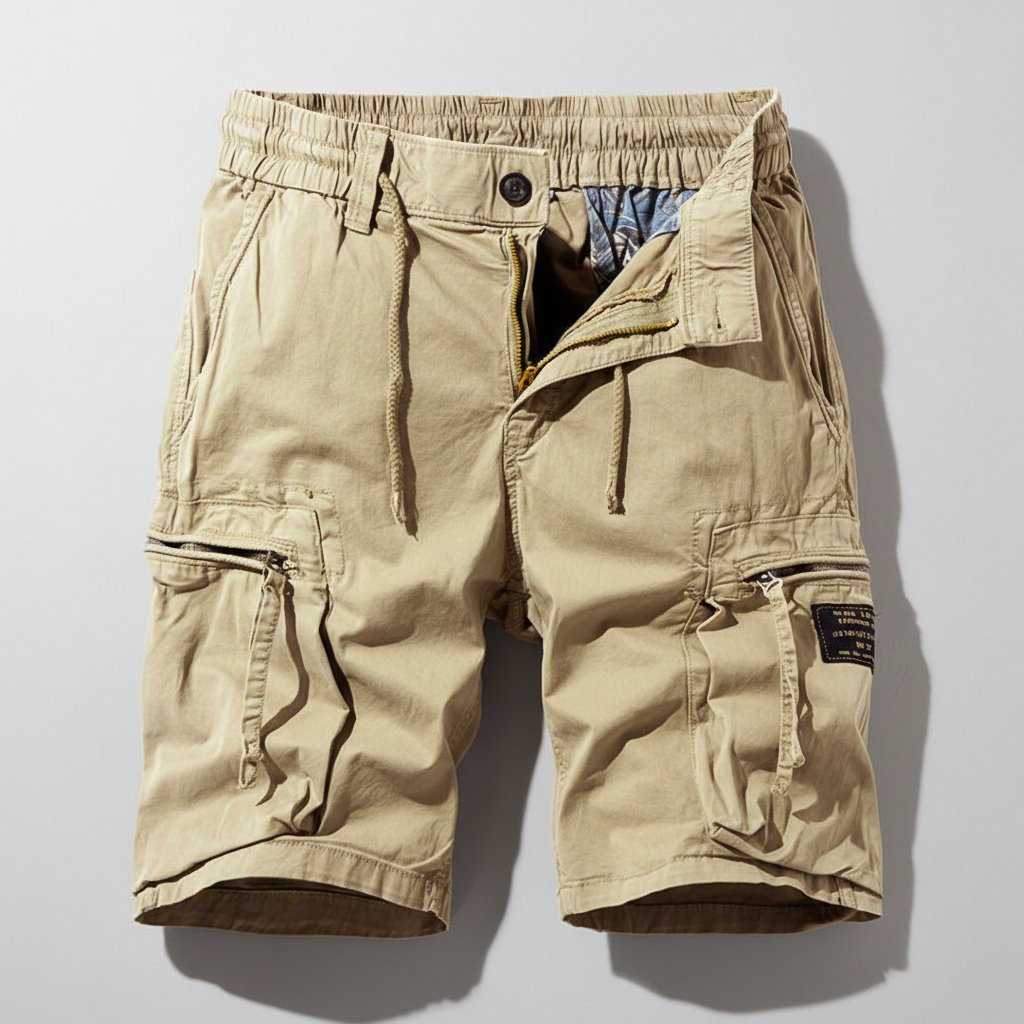 Men's Combat Work Cargo Shorts Multi-Pocket Elastic Waistband - Khaki