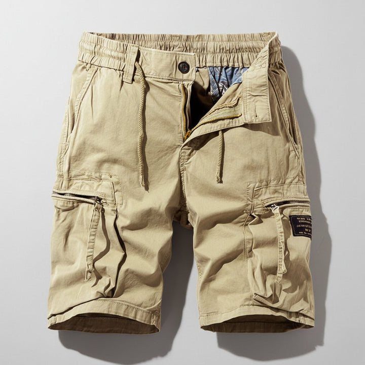 Men's Combat Work Cargo Shorts Multi-Pocket Elastic Waistband - Khaki