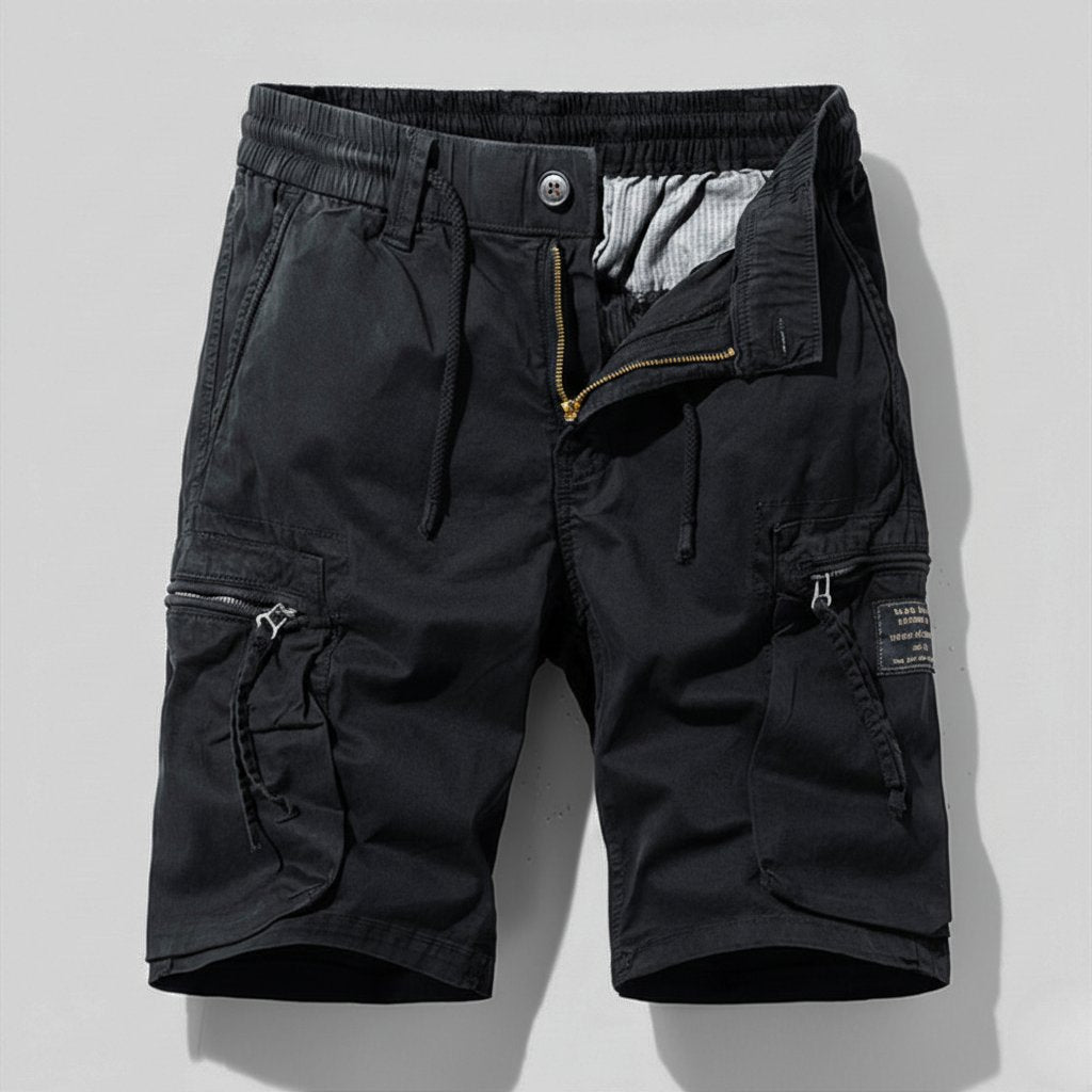 Men's Combat Work Cargo Shorts Multi-Pocket Elastic Waistband - Black