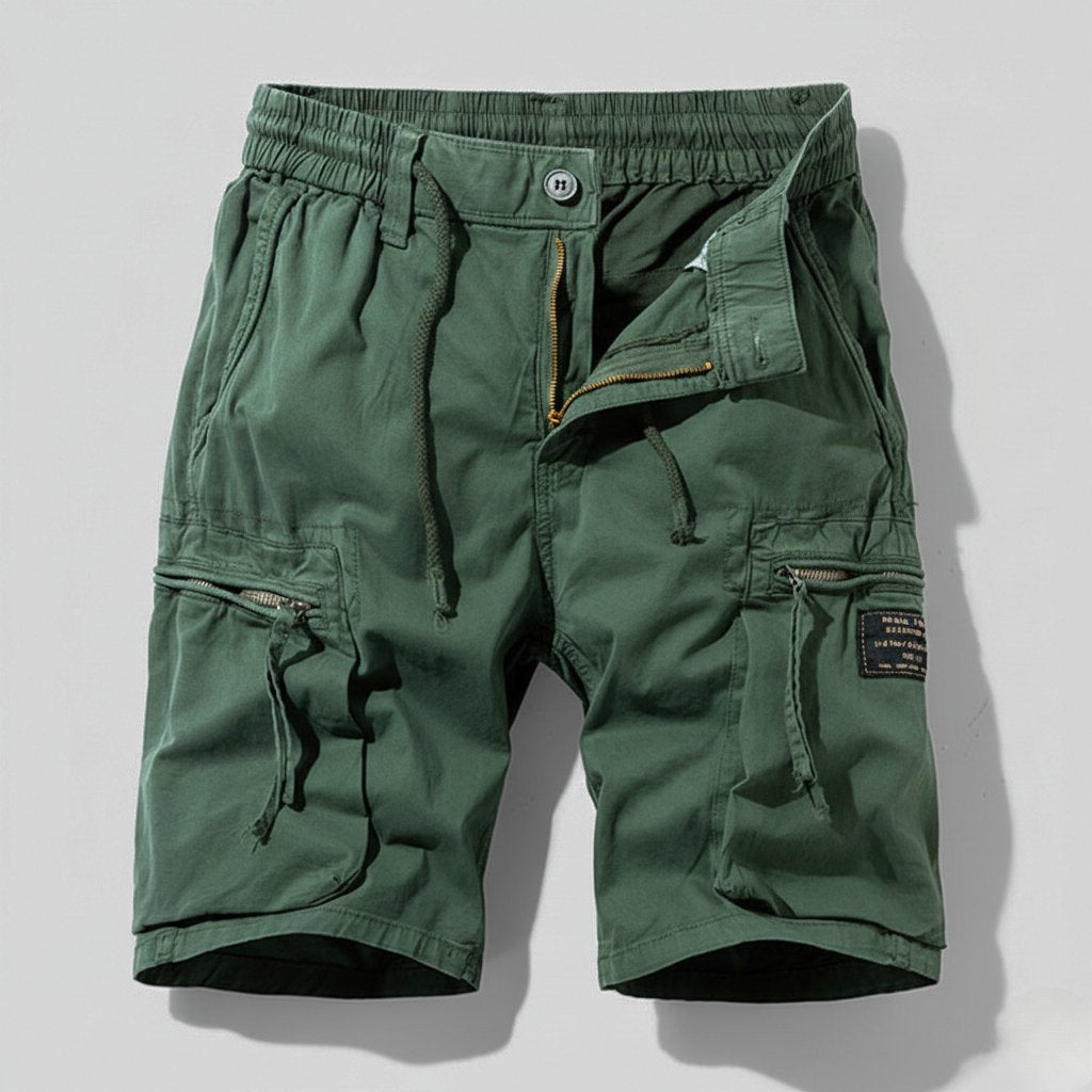 Men's Combat Work Cargo Shorts Multi-Pocket Elastic Waistband - Army Green