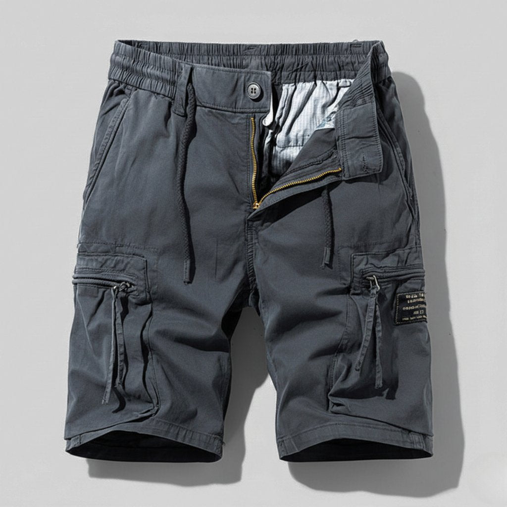Men's Combat Work Cargo Shorts Multi-Pocket Elastic Waistband - Gray