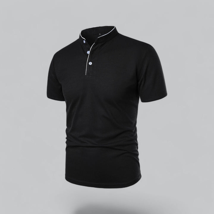 Men's Cotton Mandarin Collar Three-Button Polo Shirt