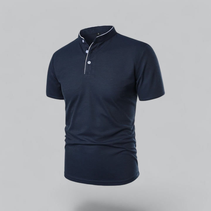 Men's Cotton Mandarin Collar Three-Button Polo Shirt