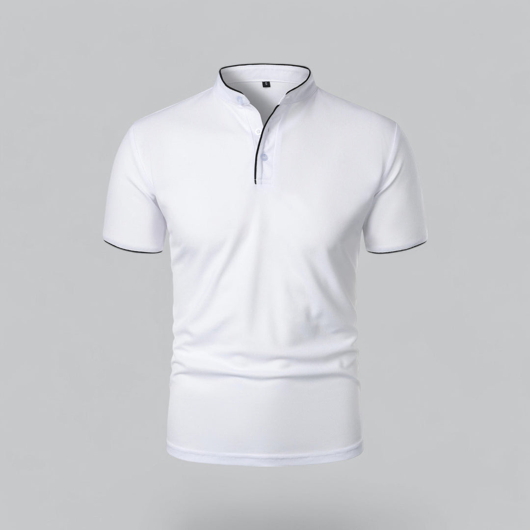 Men's Cotton Mandarin Collar Three-Button Polo Shirt - White