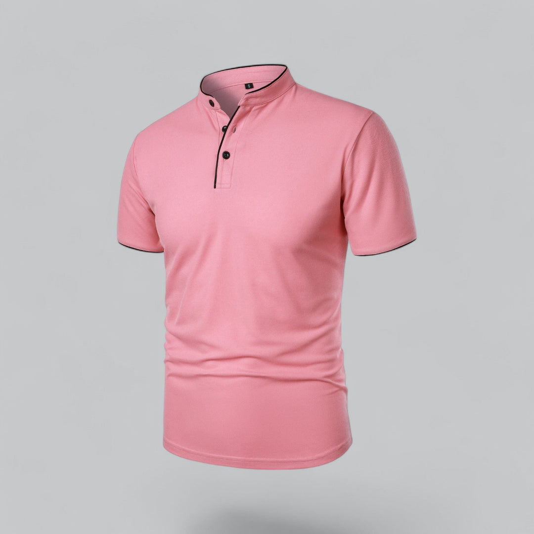 Men's Cotton Mandarin Collar Three-Button Polo Shirt