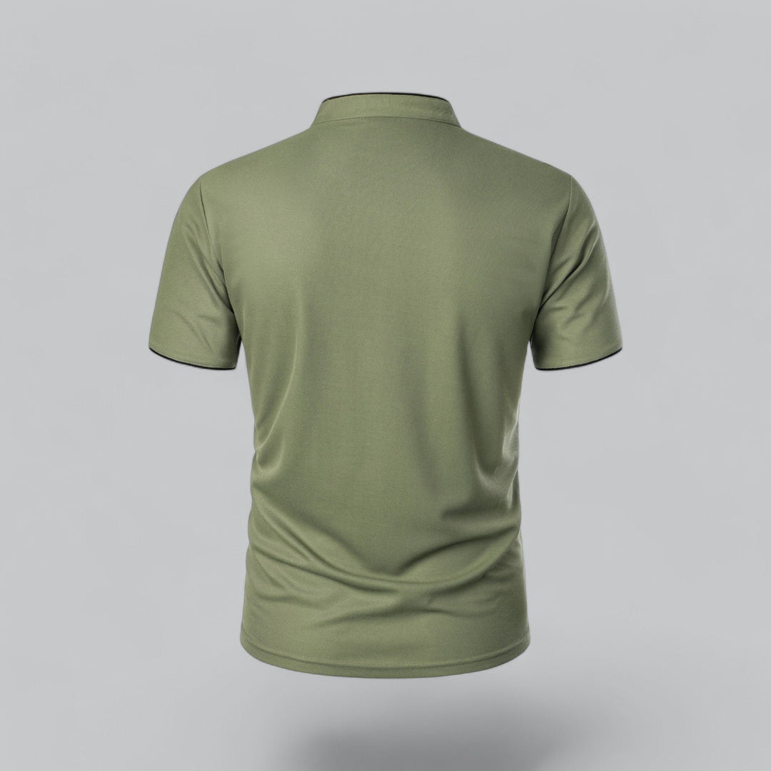 Men's Cotton Mandarin Collar Three-Button Polo Shirt