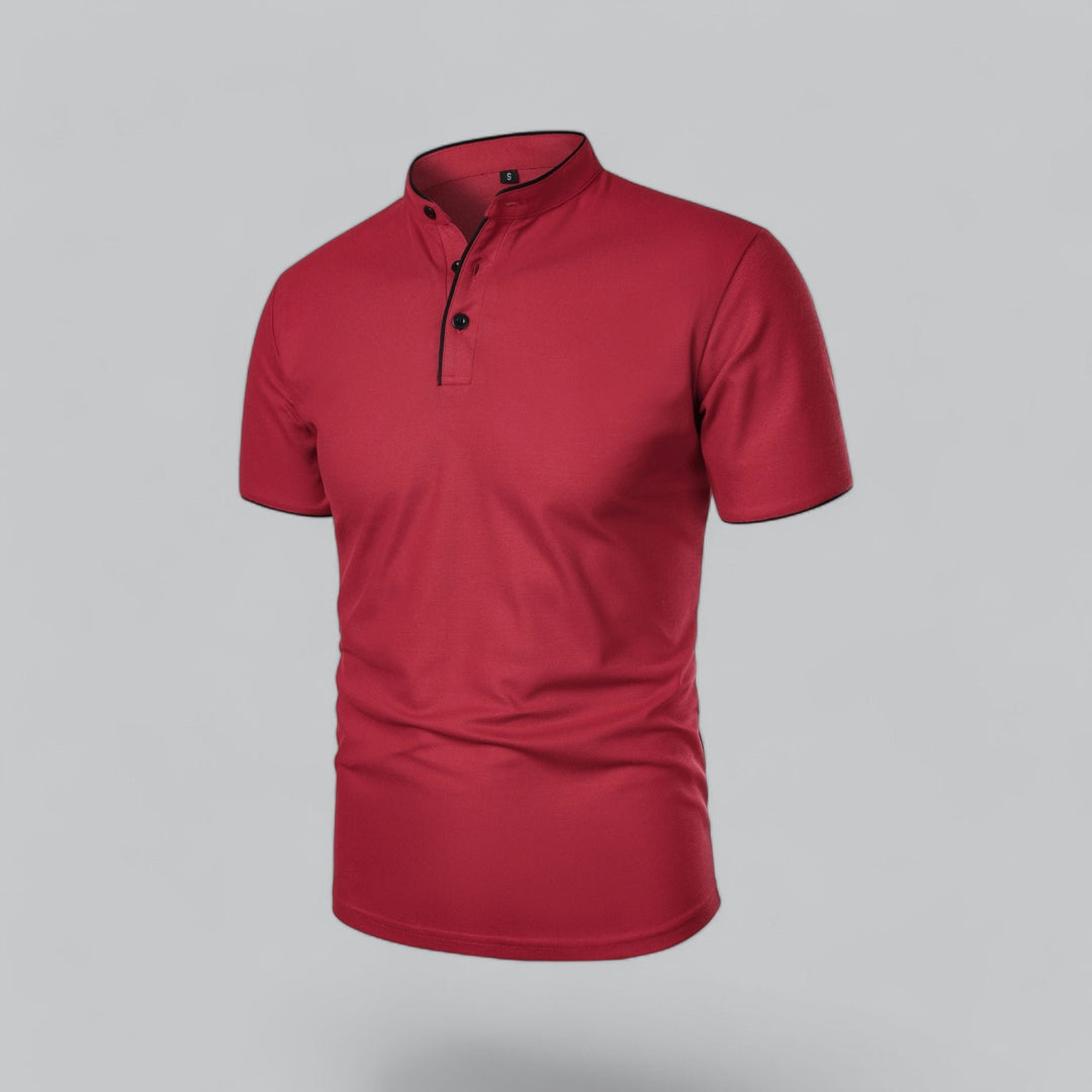 Men's Cotton Mandarin Collar Three-Button Polo Shirt