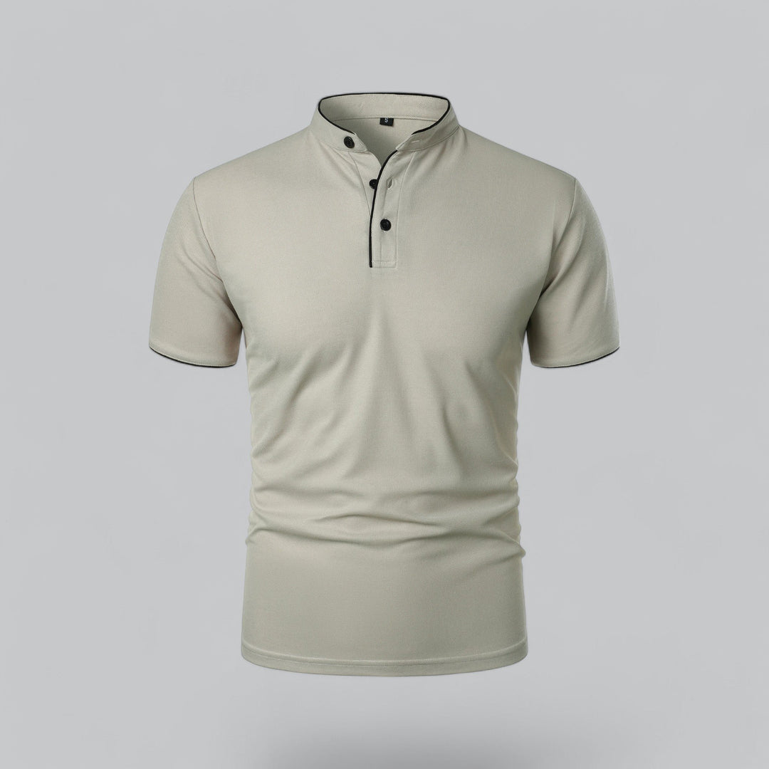 Men's Cotton Mandarin Collar Three-Button Polo Shirt - Light Grey