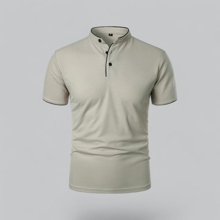 Men's Cotton Mandarin Collar Three-Button Polo Shirt - Light Grey