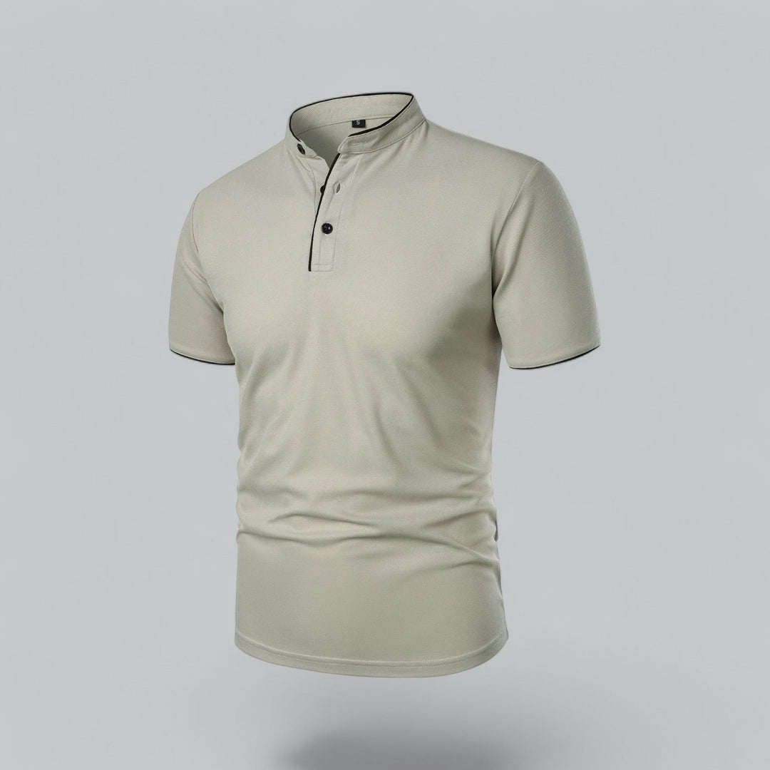 Men's Cotton Mandarin Collar Three-Button Polo Shirt