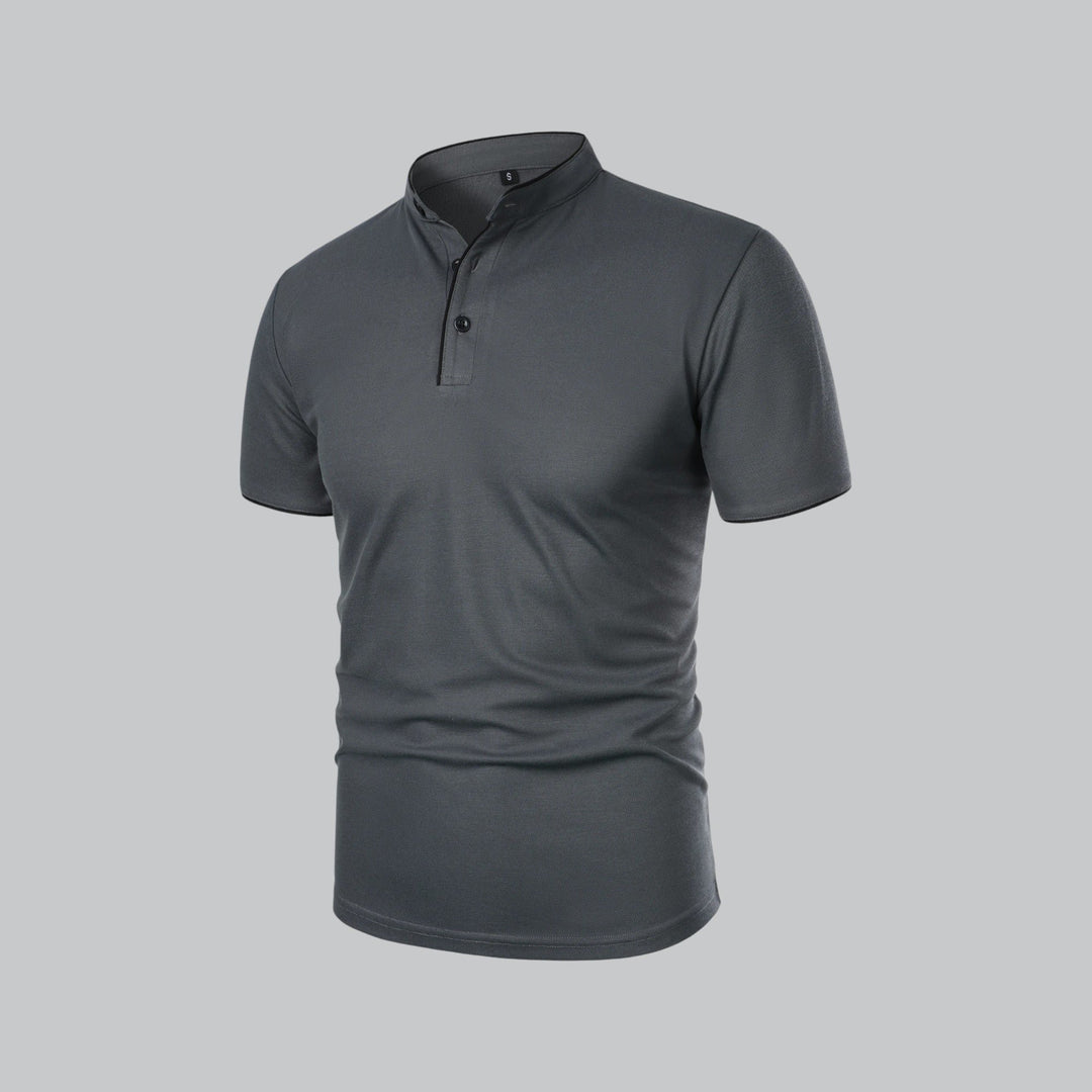 Men's Cotton Mandarin Collar Three-Button Polo Shirt