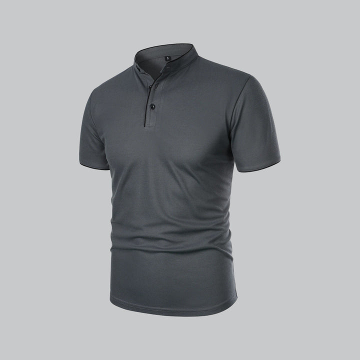 Men's Cotton Mandarin Collar Three-Button Polo Shirt
