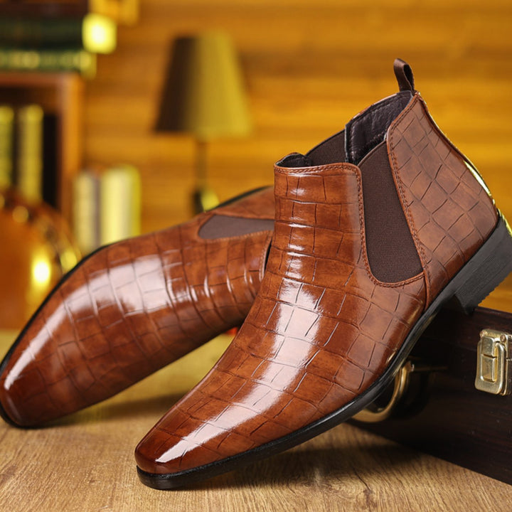 Men's Croc-Embossed Slip-On Chelsea Boots - Brown