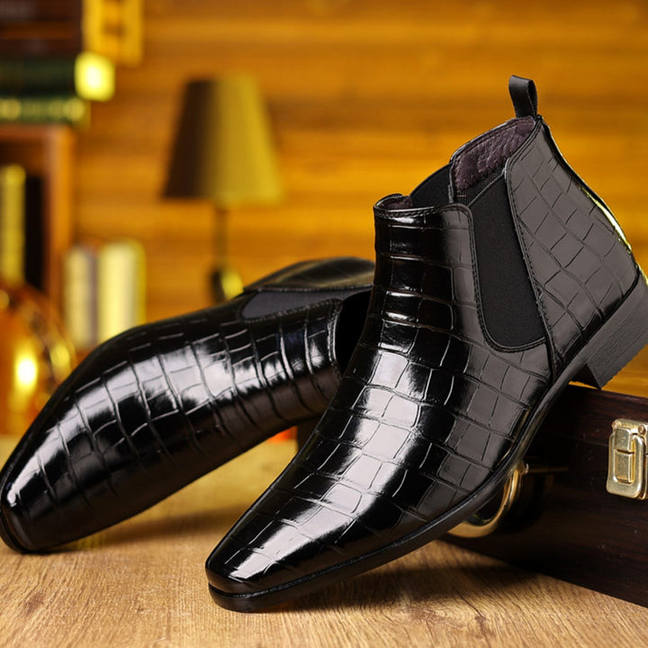 Men's Croc-Embossed Slip-On Chelsea Boots - Black