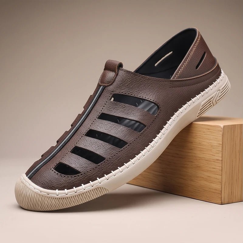 Men's Fisherman Sandals Genuine Leather Slip-On Brown - Brown