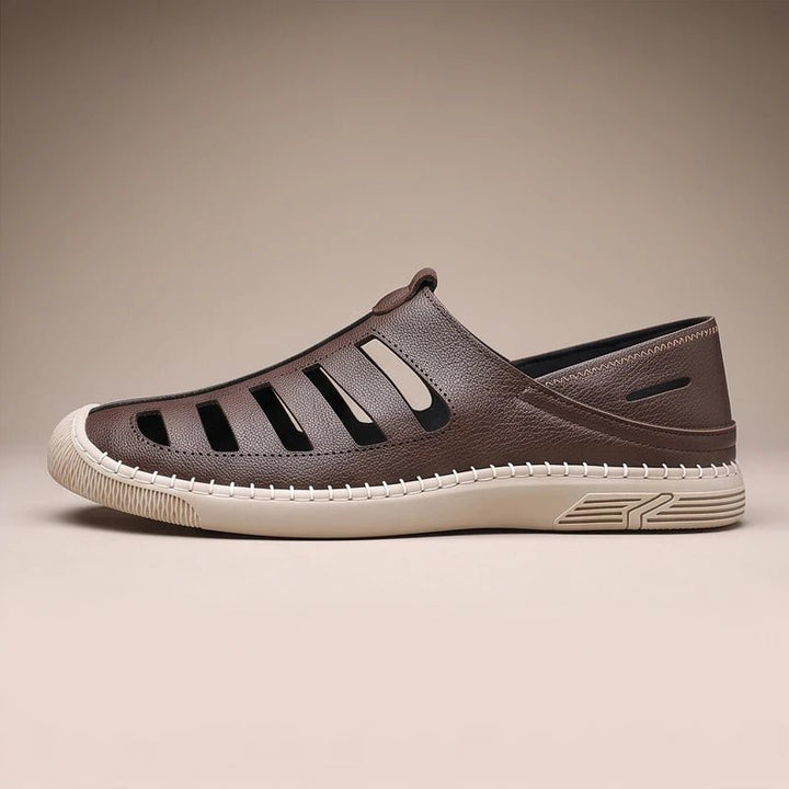 Men's Fisherman Sandals Genuine Leather Slip-On Brown