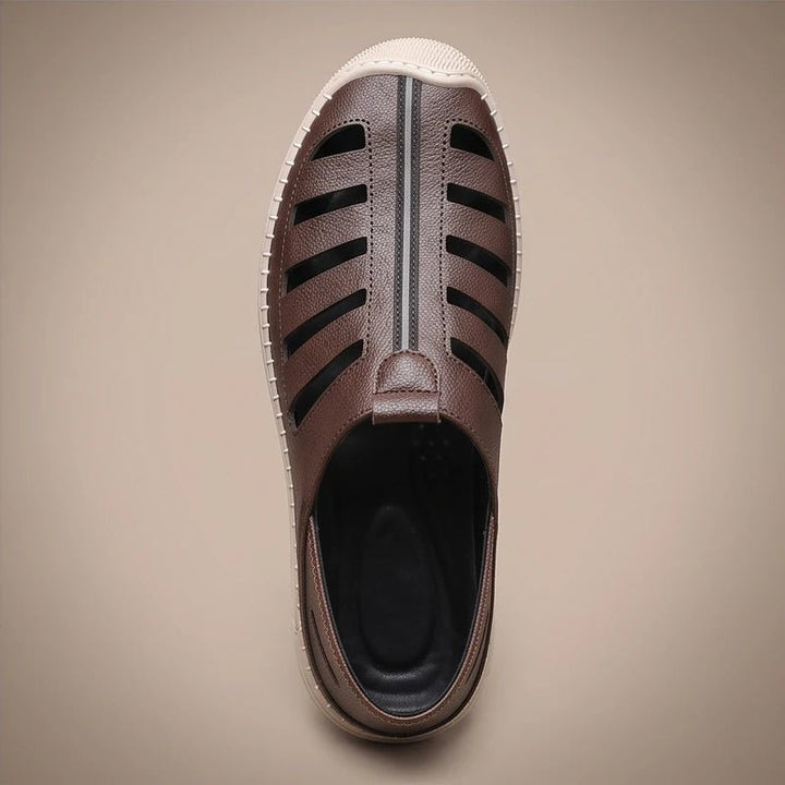 Men's Fisherman Sandals Genuine Leather Slip-On Brown
