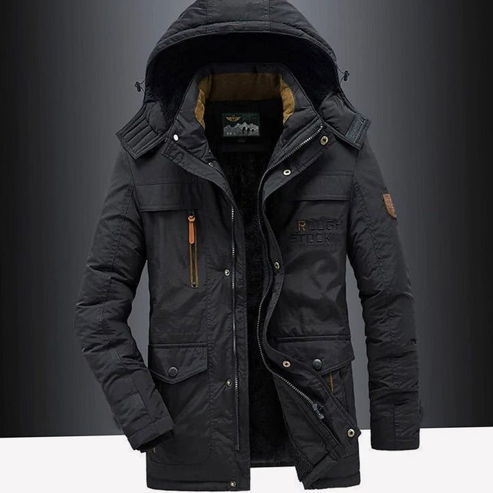 Men's Fleece-Lined Hooded Heavy-Duty Winter Jackets - Black