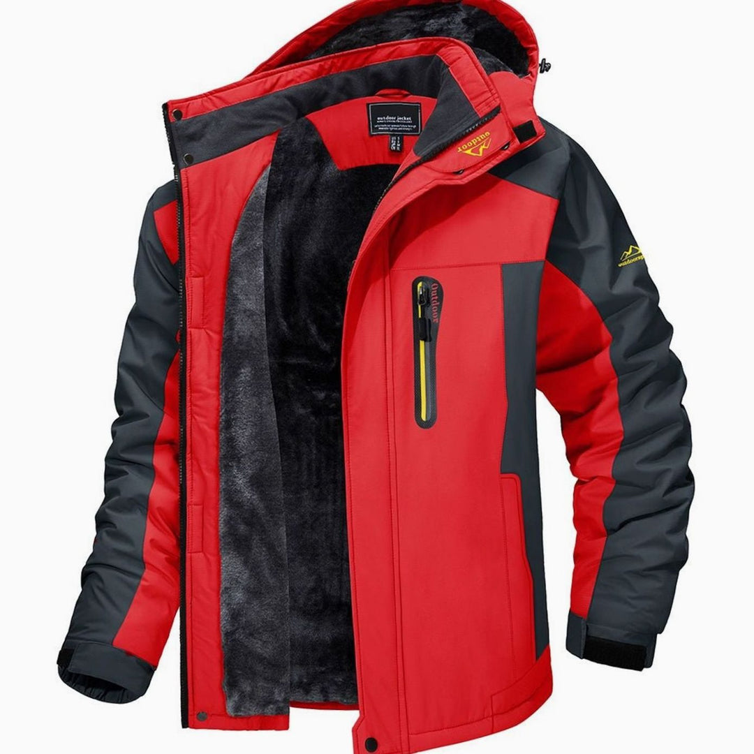 Men's Fleece-Lined Hooded Heavy-Duty Winter Jackets - Red