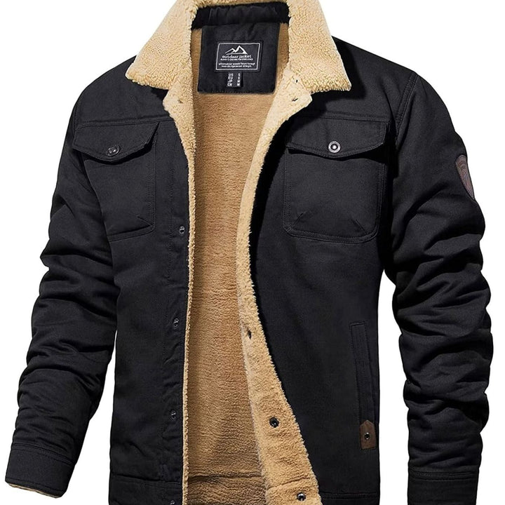 Men's Fleece-Lined Sherpa Collar Casual Jacket - Black