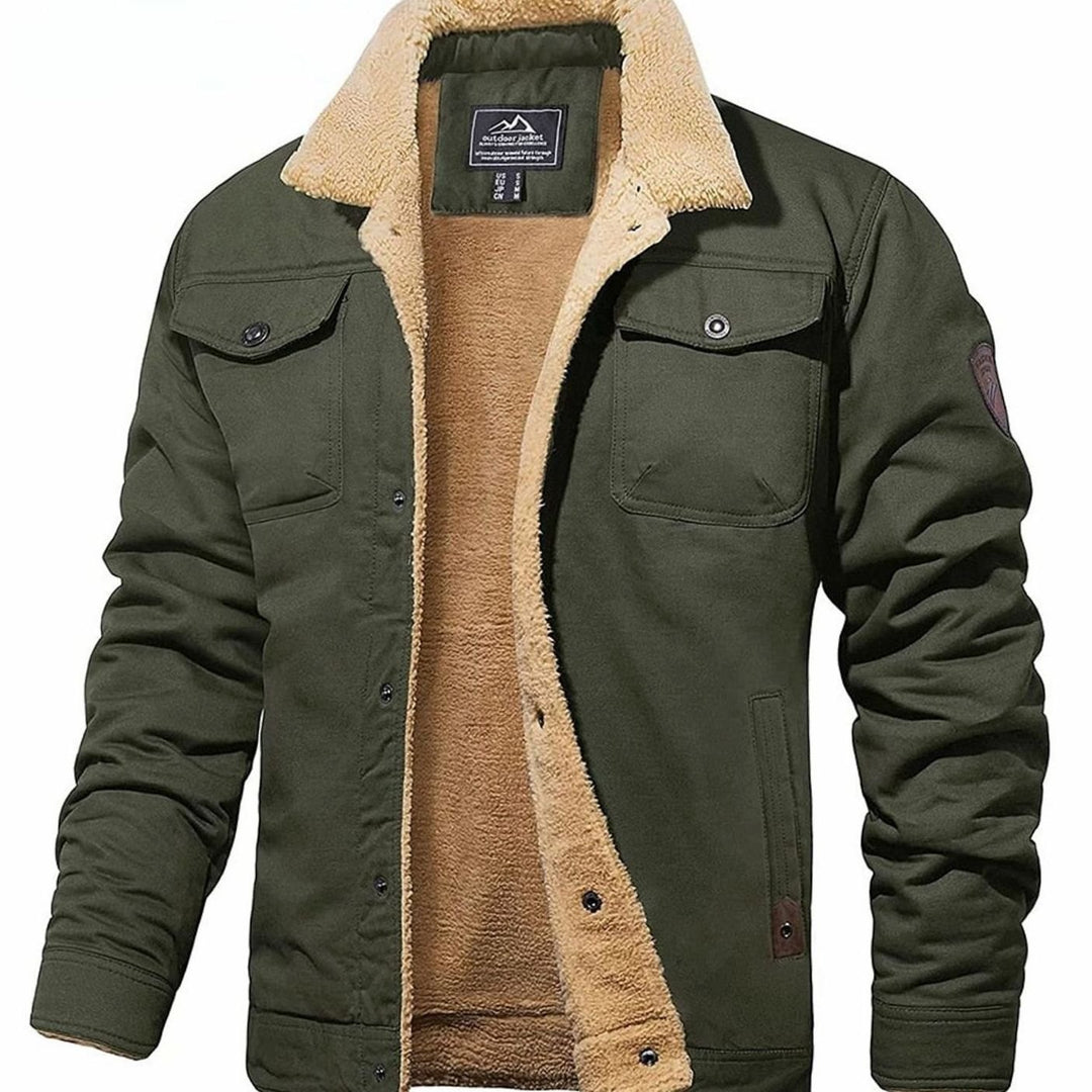 Men's Fleece-Lined Sherpa Collar Casual Jacket - Army Green
