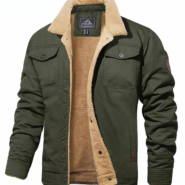 Men's Fleece-Lined Sherpa Collar Casual Jacket - Army Green