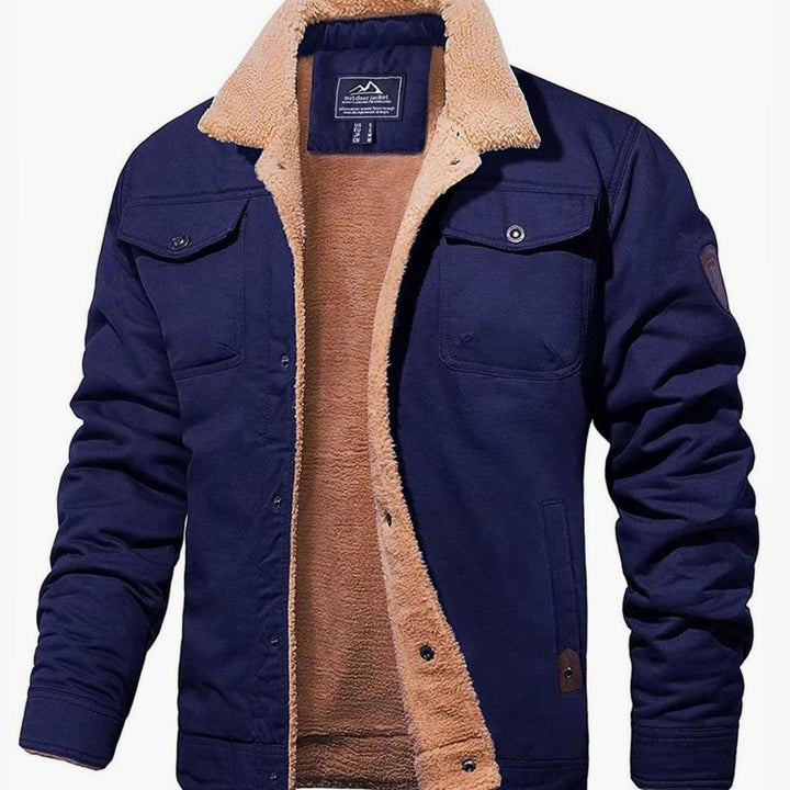 Men's Fleece-Lined Sherpa Collar Casual Jacket - Navy Blue
