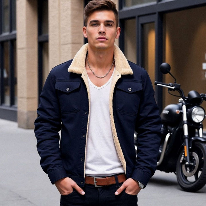 Men's Fleece-Lined Sherpa Collar Casual Jacket