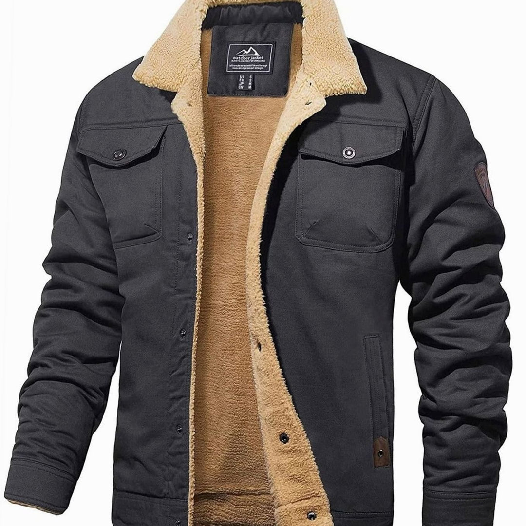 Men's Fleece-Lined Sherpa Collar Casual Jacket - Dark Grey