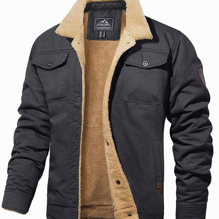 Men's Fleece-Lined Sherpa Collar Casual Jacket - Dark Grey