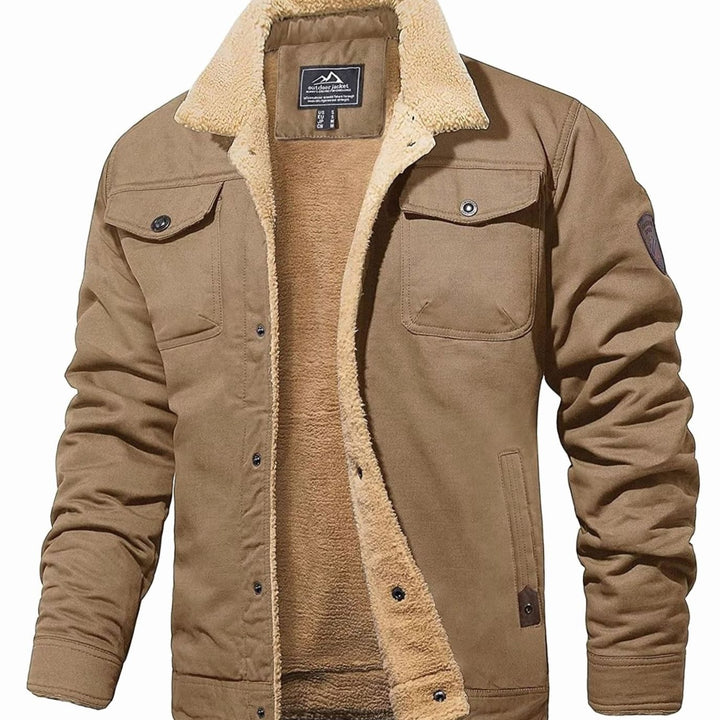 Men's Fleece-Lined Sherpa Collar Casual Jacket - Khaki