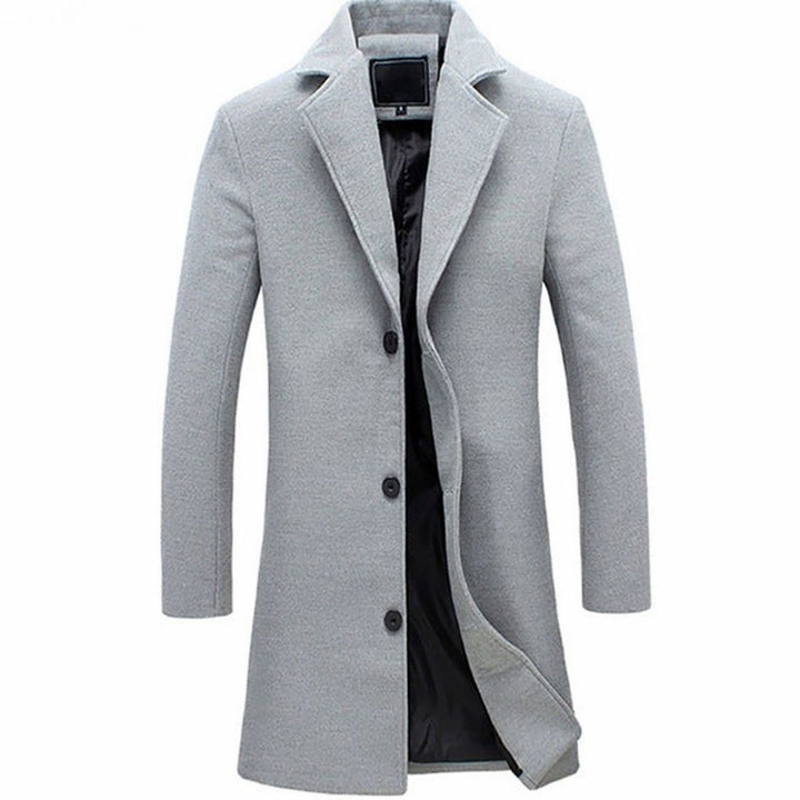 Men's Formal Wool-Blend Single-Breasted Long Overcoat - Grey