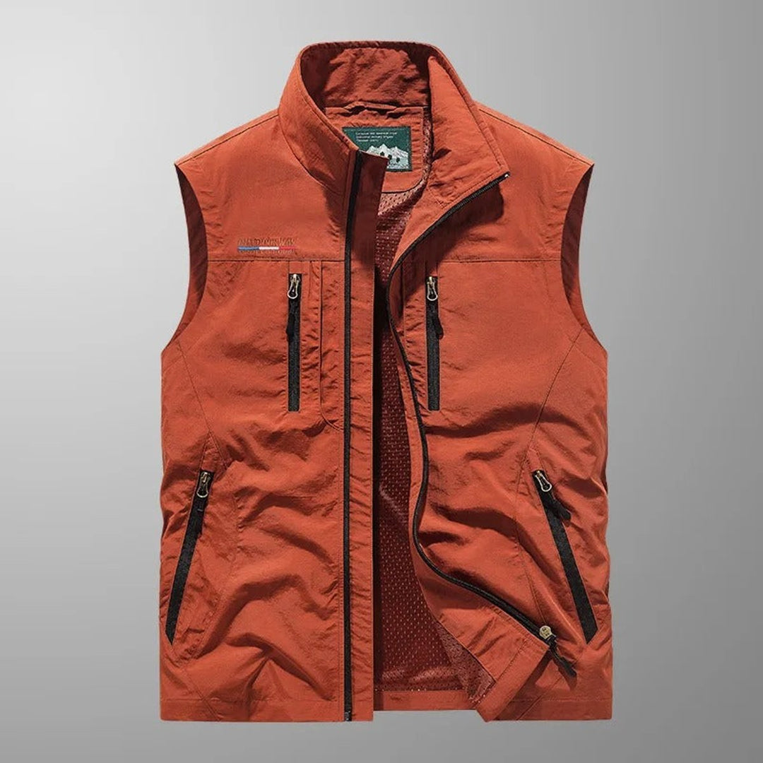 Mens Gilet Lightweight Breathable Multi-Pocket Outdoor Vest - Red